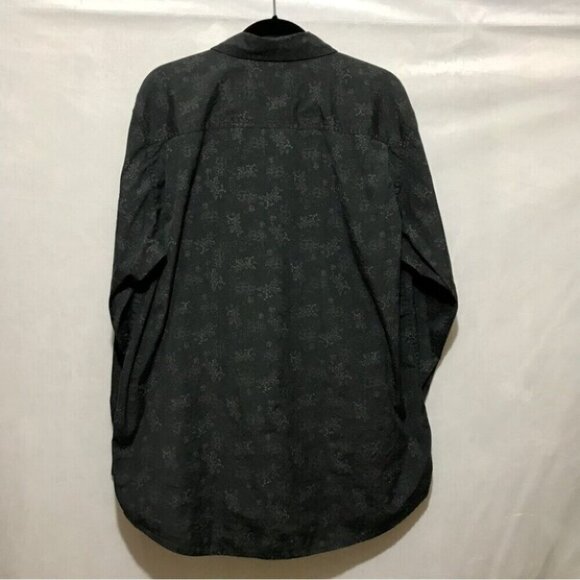 Old Navy Shirt Mens Large Gray Floral All Over Print Academia Preppy Travel Dad - Picture 2 of 14